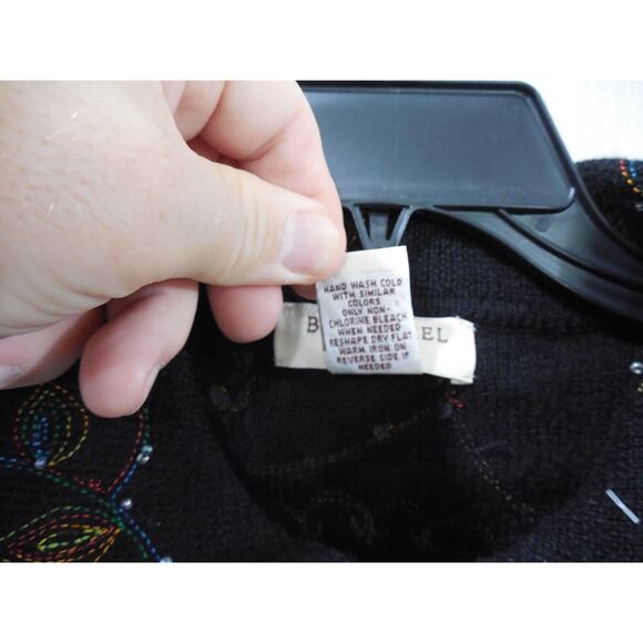 Bechamel Wool Vintage Cardigan Sweater Women’s Black Floral Beaded Embroidery PL - Picture 7 of 9